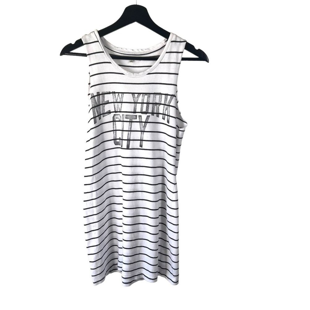 Junk Food White Black Stripe New York City Sleeveless Tunic Top Small